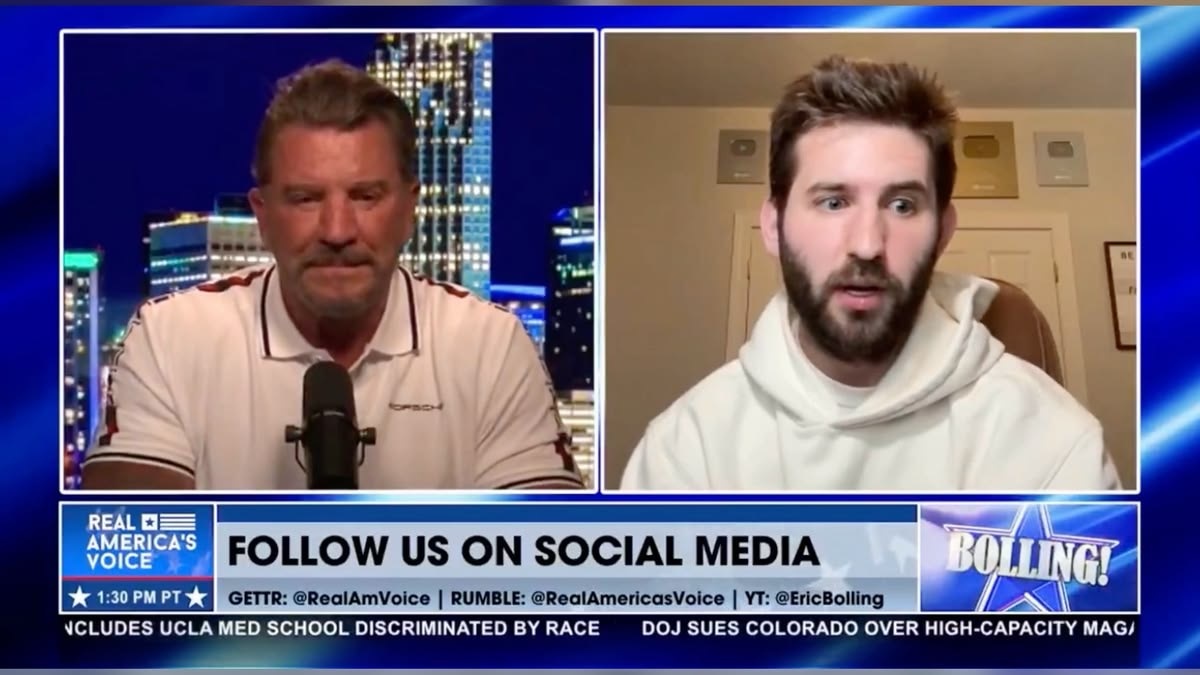 Eric Bolling interviews Josh Liljenquist in a split-screen Real America's Voice BOLLING! television segment.